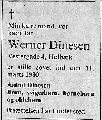 R19 Werner Dinesen, dødsannonce